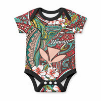 Personalised Hawaii Tribal Humpback Whale Baby Onesie Ulaula Hibiscus Seamless Pattern LT9 Blue - Polynesian Pride