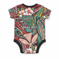 Personalised Hawaii Tribal Humpback Whale Baby Onesie Ulaula Hibiscus Seamless Pattern LT9 - Polynesian Pride