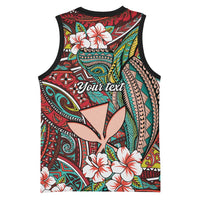Personalised Hawaii Tribal Humpback Whale Basketball Jersey Ulaula Hibiscus Seamless Pattern