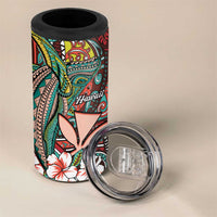Personalised Hawaii Tribal Humpback Whale 4 in 1 Can Cooler Tumbler Ulaula Hibiscus Seamless Pattern