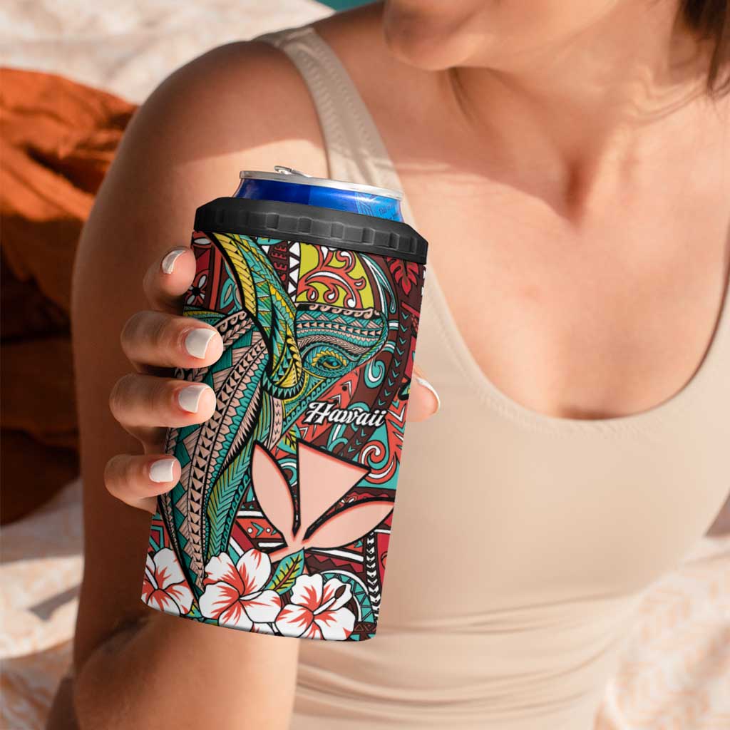 Personalised Hawaii Tribal Humpback Whale 4 in 1 Can Cooler Tumbler Ulaula Hibiscus Seamless Pattern