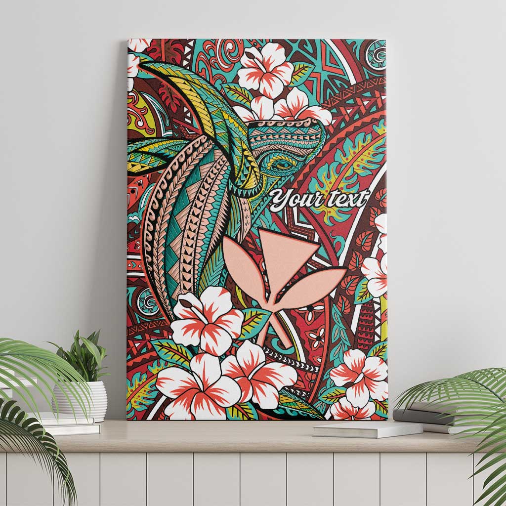 Personalised Hawaii Tribal Humpback Whale Canvas Wall Art Ulaula Hibiscus Seamless Pattern