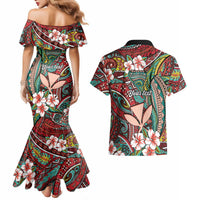 Personalised Hawaii Tribal Humpback Whale Couples Matching Mermaid Dress and Hawaiian Shirt Ulaula Hibiscus Seamless Pattern LT9 - Polynesian Pride