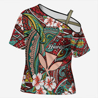 Personalised Hawaii Tribal Humpback Whale Cross Shoulder Shirt Ulaula Hibiscus Seamless Pattern