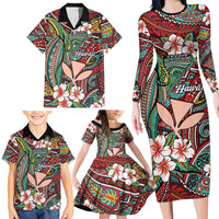 Personalised Hawaii Tribal Humpback Whale Family Matching Long Sleeve Bodycon Dress and Hawaiian Shirt Ulaula Hibiscus Seamless Pattern LT9 - Polynesian Pride