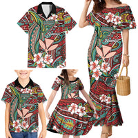 Personalised Hawaii Tribal Humpback Whale Family Matching Mermaid Dress and Hawaiian Shirt Ulaula Hibiscus Seamless Pattern LT9 - Polynesian Pride