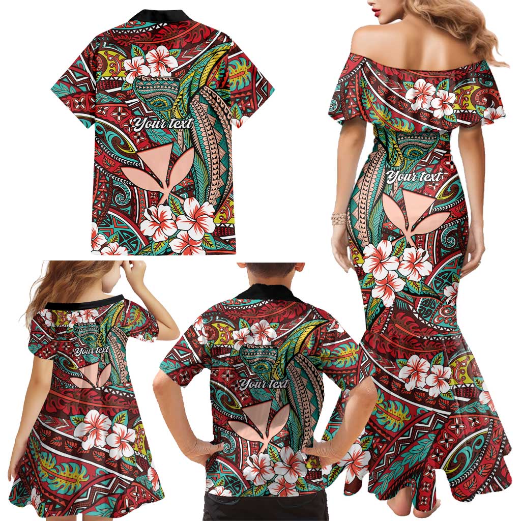Personalised Hawaii Tribal Humpback Whale Family Matching Mermaid Dress and Hawaiian Shirt Ulaula Hibiscus Seamless Pattern LT9 - Polynesian Pride