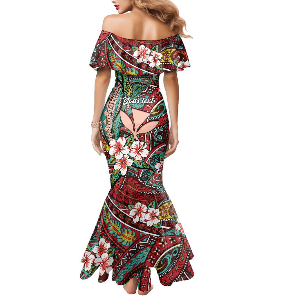 Personalised Hawaii Tribal Humpback Whale Family Matching Mermaid Dress and Hawaiian Shirt Ulaula Hibiscus Seamless Pattern LT9 - Polynesian Pride
