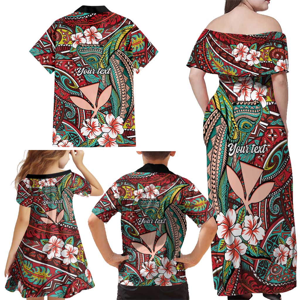 Personalised Hawaii Tribal Humpback Whale Family Matching Off Shoulder Maxi Dress and Hawaiian Shirt Ulaula Hibiscus Seamless Pattern LT9 - Polynesian Pride