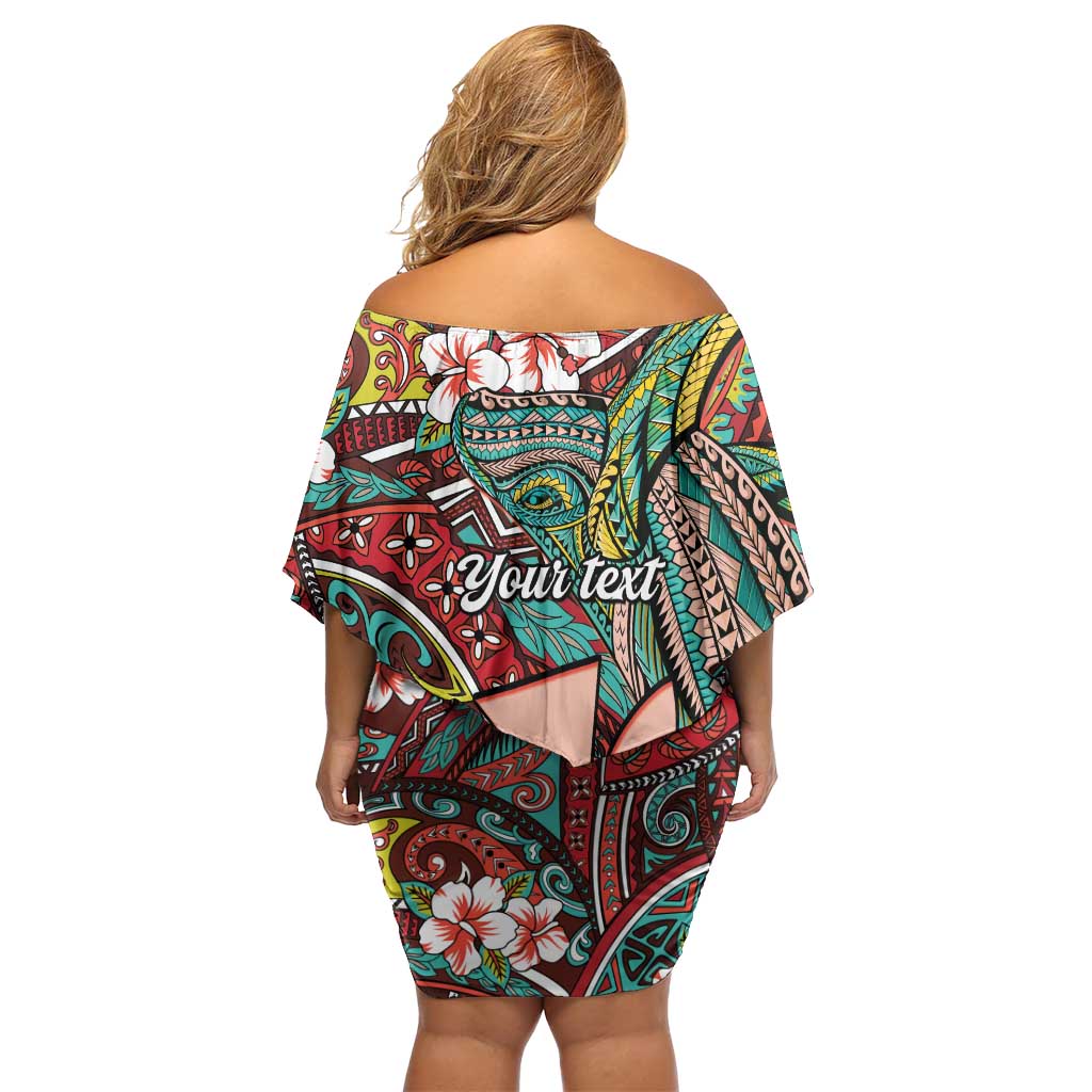 Personalised Hawaii Tribal Humpback Whale Family Matching Off Shoulder Short Dress and Hawaiian Shirt Ulaula Hibiscus Seamless Pattern LT9 - Polynesian Pride