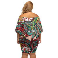 Personalised Hawaii Tribal Humpback Whale Family Matching Off Shoulder Short Dress and Hawaiian Shirt Ulaula Hibiscus Seamless Pattern LT9 - Polynesian Pride