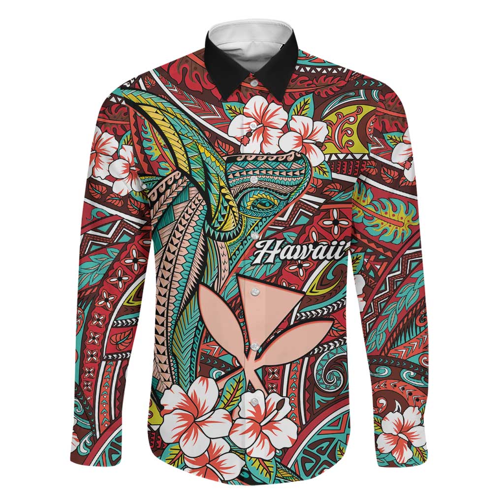 Personalised Hawaii Tribal Humpback Whale Family Matching Puletasi and Hawaiian Shirt Ulaula Hibiscus Seamless Pattern