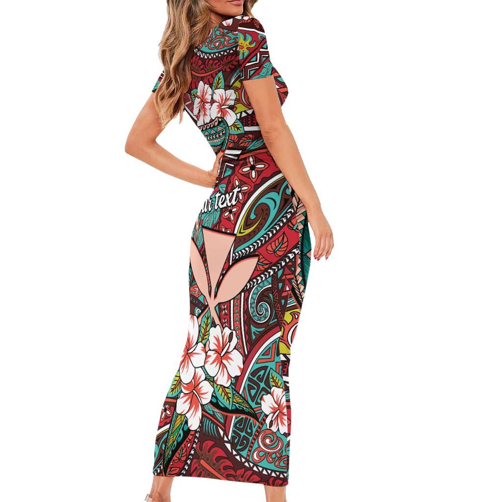 Personalised Hawaii Tribal Humpback Whale Family Matching Short Sleeve Bodycon Dress and Hawaiian Shirt Ulaula Hibiscus Seamless Pattern LT9 - Polynesian Pride