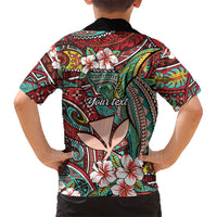 Personalised Hawaii Tribal Humpback Whale Family Matching Summer Maxi Dress and Hawaiian Shirt Ulaula Hibiscus Seamless Pattern LT9 - Polynesian Pride