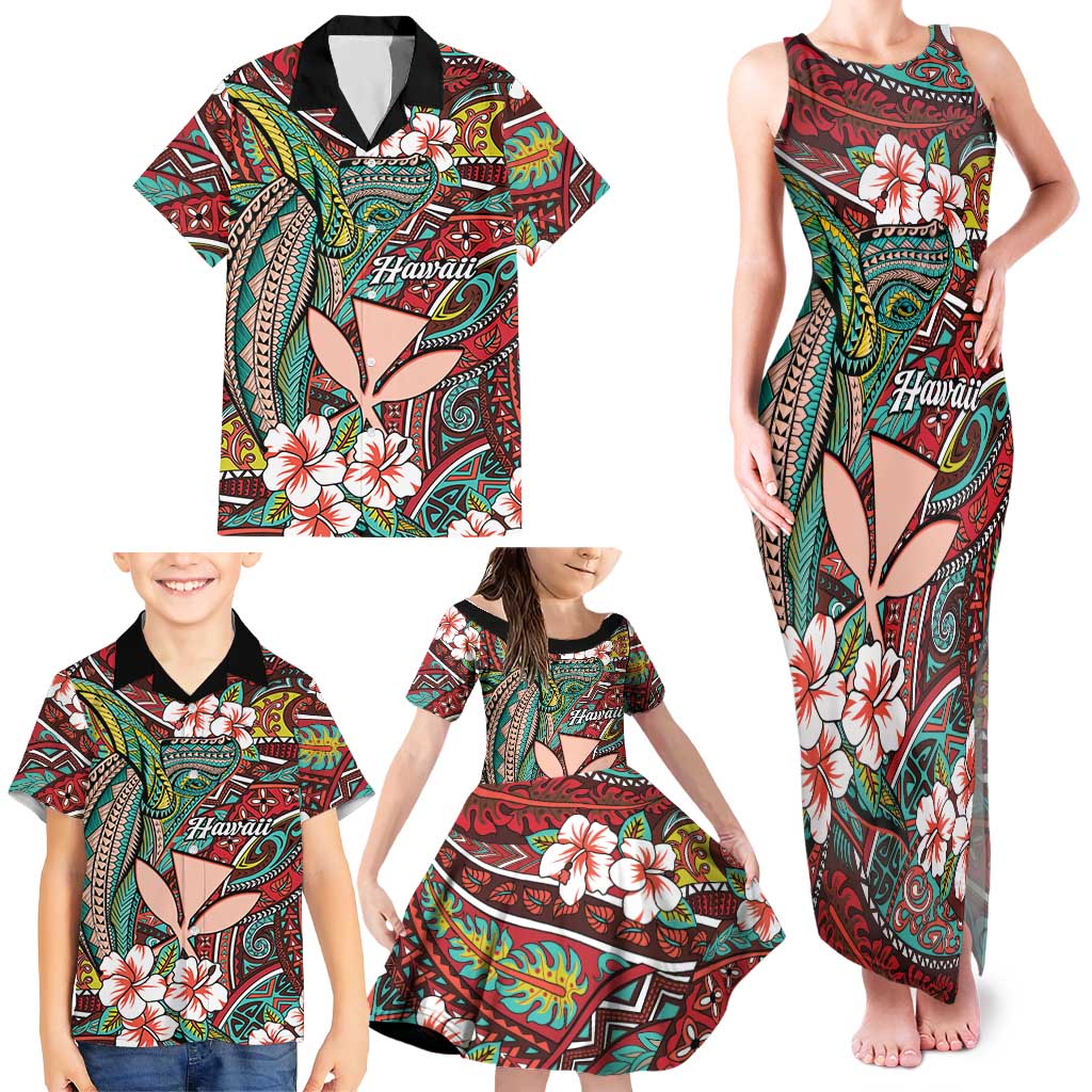 Personalised Hawaii Tribal Humpback Whale Family Matching Tank Maxi Dress and Hawaiian Shirt Ulaula Hibiscus Seamless Pattern LT9 - Polynesian Pride