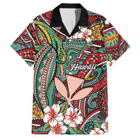 Personalised Hawaii Tribal Humpback Whale Family Matching Tank Maxi Dress and Hawaiian Shirt Ulaula Hibiscus Seamless Pattern LT9 Dad's Shirt - Short Sleeve Red - Polynesian Pride
