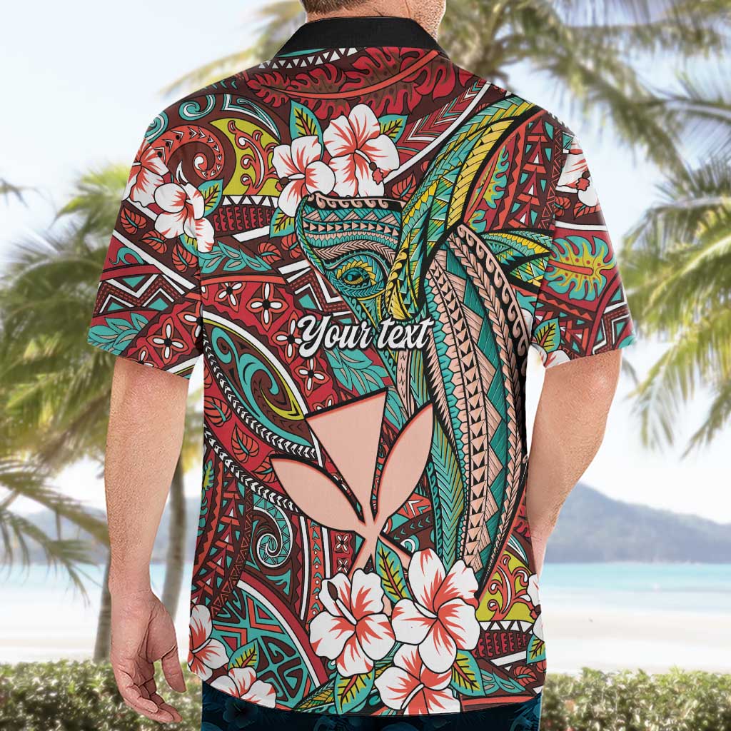 Personalised Hawaii Tribal Humpback Whale Hawaiian Shirt Ulaula Hibiscus Seamless Pattern