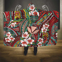 Personalised Hawaii Tribal Humpback Whale Hooded Blanket Ulaula Hibiscus Seamless Pattern
