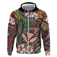 Personalised Hawaii Tribal Humpback Whale Hoodie Ulaula Hibiscus Seamless Pattern