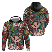 Personalised Hawaii Tribal Humpback Whale Hoodie Ulaula Hibiscus Seamless Pattern