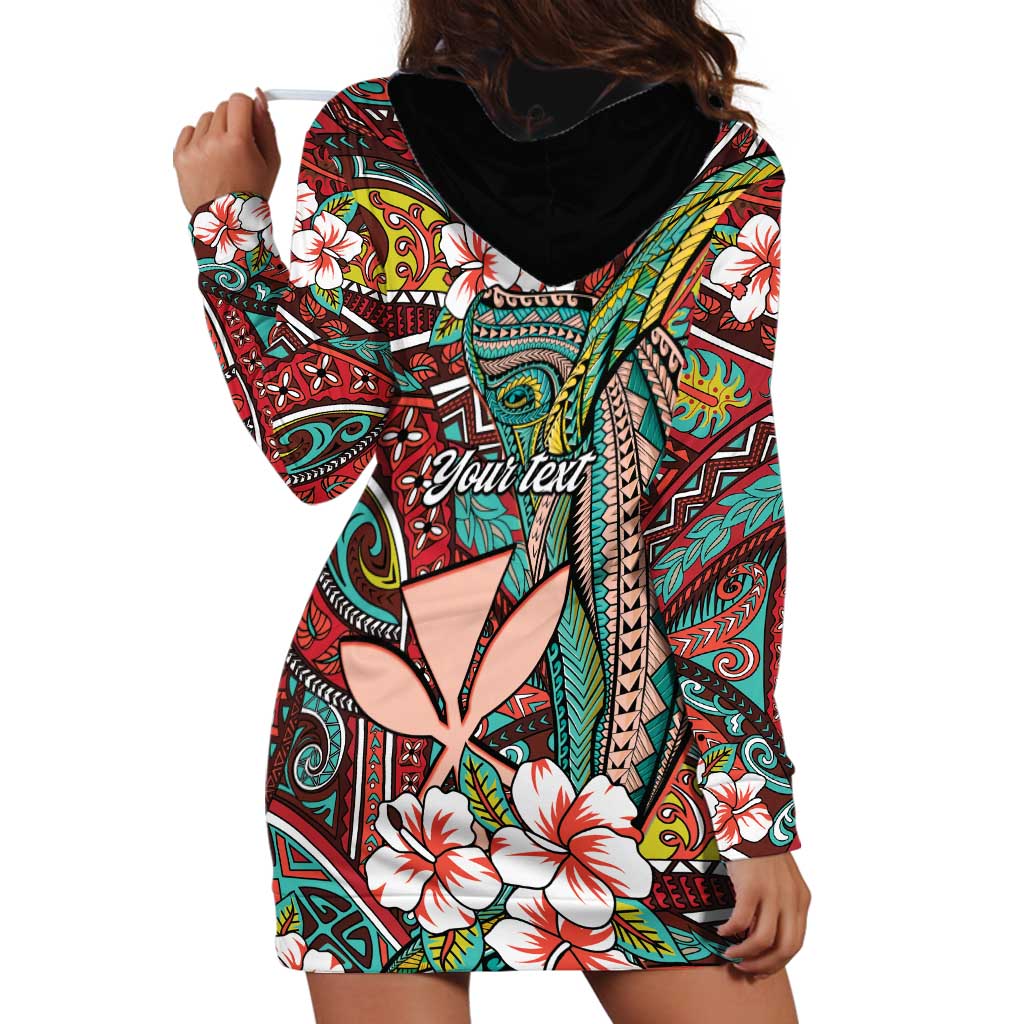 Personalised Hawaii Tribal Humpback Whale Hoodie Dress Ulaula Hibiscus Seamless Pattern