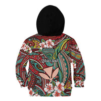 Personalised Hawaii Tribal Humpback Whale Kid Hoodie Ulaula Hibiscus Seamless Pattern