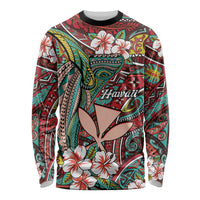 Personalised Hawaii Tribal Humpback Whale Long Sleeve Shirt Ulaula Hibiscus Seamless Pattern