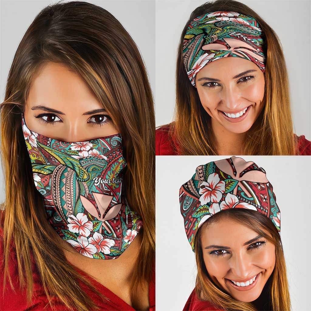 Personalised Hawaii Tribal Humpback Whale Neck Gaiter Ulaula Hibiscus Seamless Pattern
