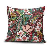 Personalised Hawaii Tribal Humpback Whale Pillow Cover Ulaula Hibiscus Seamless Pattern