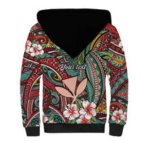 Personalised Hawaii Tribal Humpback Whale Sherpa Hoodie Ulaula Hibiscus Seamless Pattern