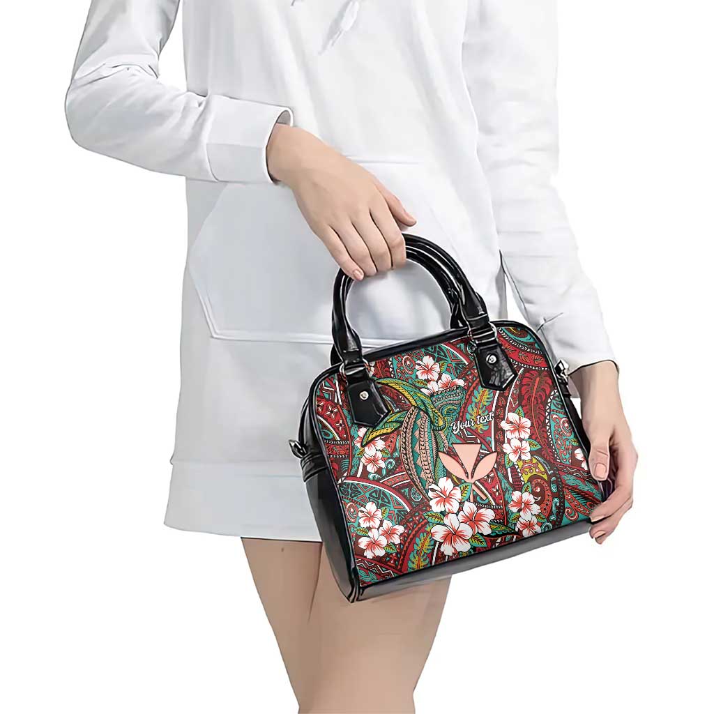 Personalised Hawaii Tribal Humpback Whale Shoulder Handbag Ulaula Hibiscus Seamless Pattern