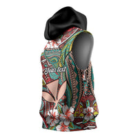 Personalised Hawaii Tribal Humpback Whale Sleeveless Hoodie Ulaula Hibiscus Seamless Pattern