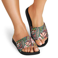 Personalised Hawaii Tribal Humpback Whale Slide Sandals Ulaula Hibiscus Seamless Pattern