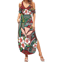 Personalised Hawaii Tribal Humpback Whale Summer Maxi Dress Ulaula Hibiscus Seamless Pattern