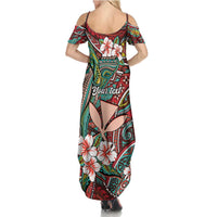 Personalised Hawaii Tribal Humpback Whale Summer Maxi Dress Ulaula Hibiscus Seamless Pattern