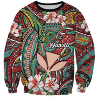 Personalised Hawaii Tribal Humpback Whale Sweatshirt Ulaula Hibiscus Seamless Pattern