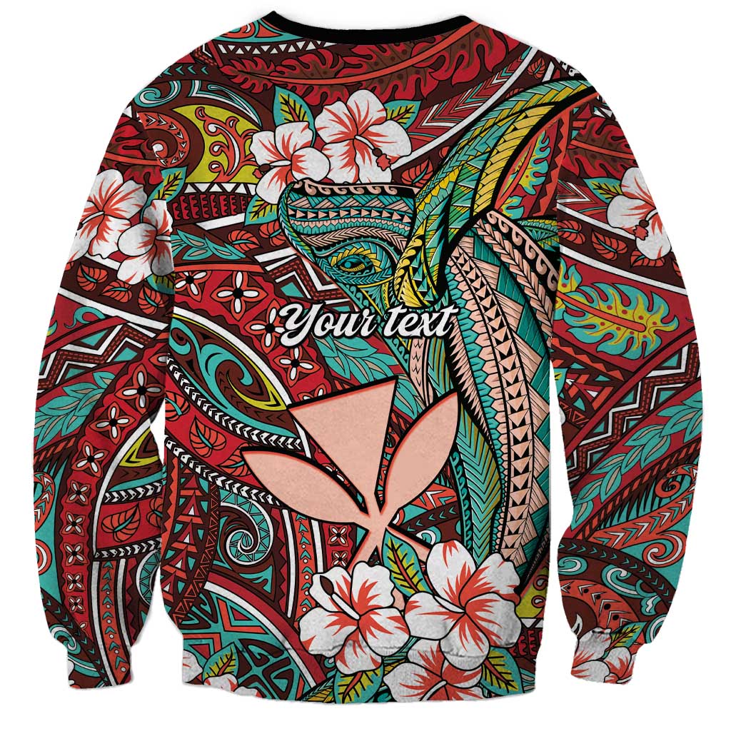 Personalised Hawaii Tribal Humpback Whale Sweatshirt Ulaula Hibiscus Seamless Pattern