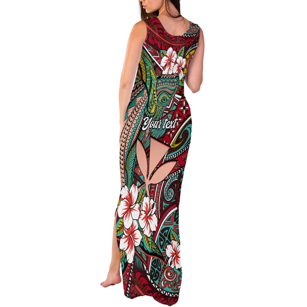 Personalised Hawaii Tribal Humpback Whale Tank Maxi Dress Ulaula Hibiscus Seamless Pattern