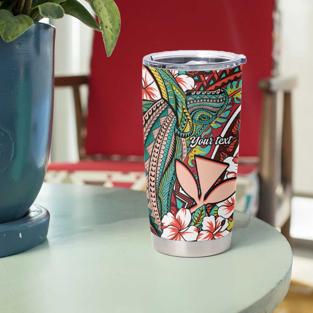 Personalised Hawaii Tribal Humpback Whale Tumbler Cup Ulaula Hibiscus Seamless Pattern