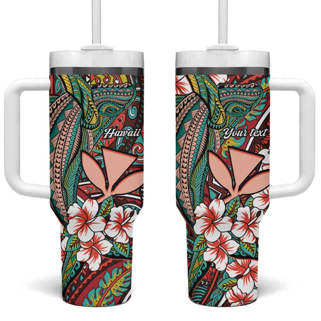 Personalised Hawaii Tribal Humpback Whale Tumbler With Handle Ulaula Hibiscus Seamless Pattern
