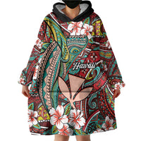 Personalised Hawaii Tribal Humpback Whale Wearable Blanket Hoodie Ulaula Hibiscus Seamless Pattern