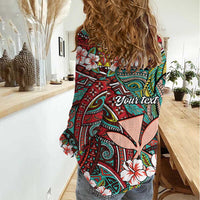 Personalised Hawaii Tribal Humpback Whale Women Casual Shirt Ulaula Hibiscus Seamless Pattern