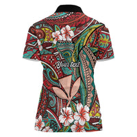 Personalised Hawaii Tribal Humpback Whale Women Polo Shirt Ulaula Hibiscus Seamless Pattern