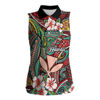 Personalised Hawaii Tribal Humpback Whale Women Sleeveless Polo Shirt Ulaula Hibiscus Seamless Pattern