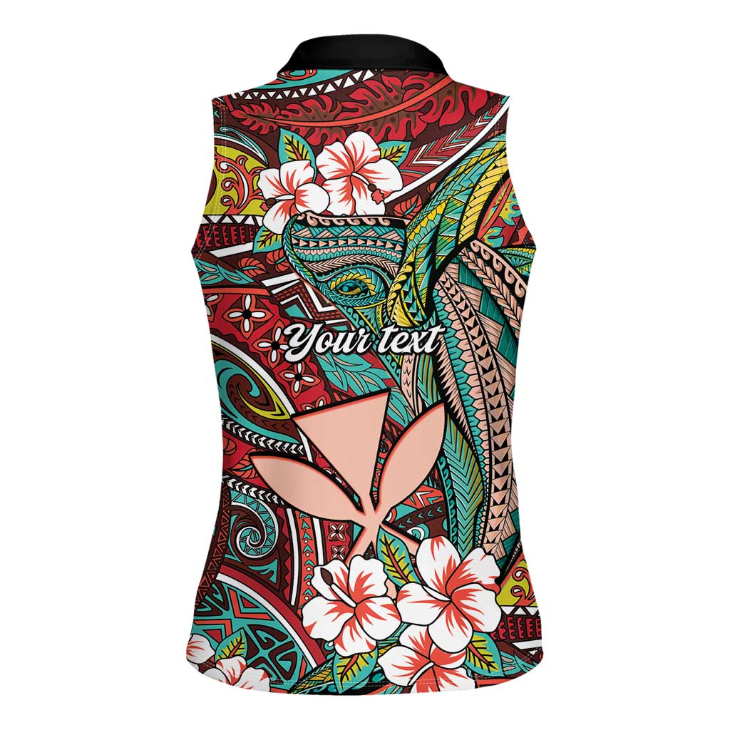 Personalised Hawaii Tribal Humpback Whale Women Sleeveless Polo Shirt Ulaula Hibiscus Seamless Pattern