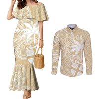 Custom Indo Fijians Couples Matching Mermaid Dress and Long Sleeve Button Shirt Fiji ke Hindustani Polyneisan Paisley Beige Style LT9 Beige - Polynesian Pride