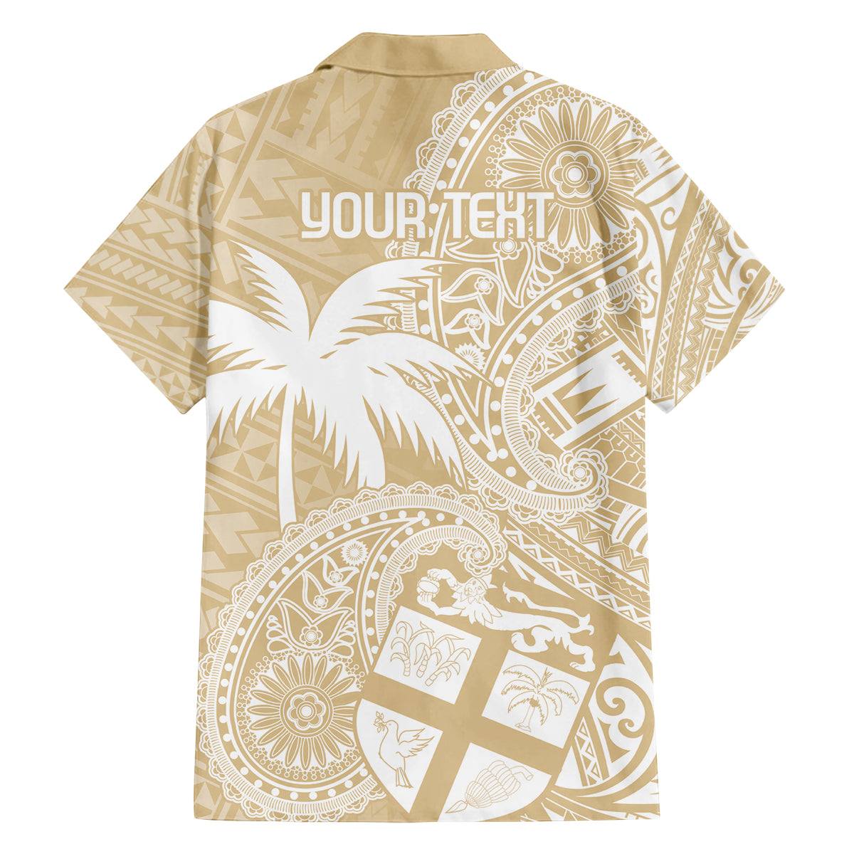 Custom Indo Fijians Family Matching Off Shoulder Short Dress and Hawaiian Shirt Fiji ke Hindustani Polyneisan Paisley Beige Style