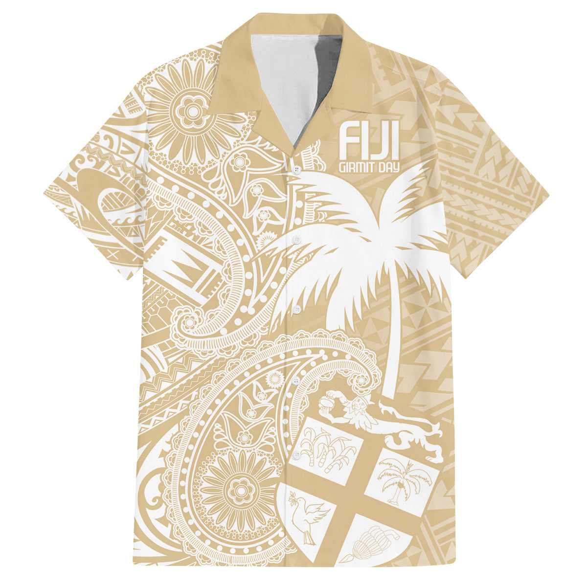 Custom Indo Fijians Family Matching Tank Maxi Dress and Hawaiian Shirt Fiji ke Hindustani Polyneisan Paisley Beige Style