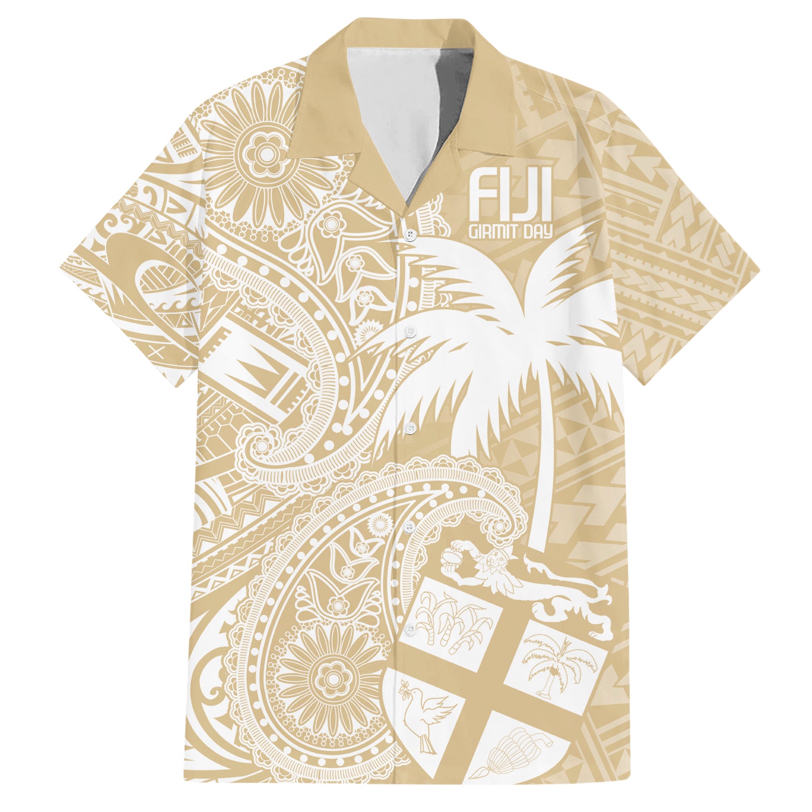 Custom Indo Fijians Hawaiian Shirt Fiji ke Hindustani Polyneisan Paisley Beige Style