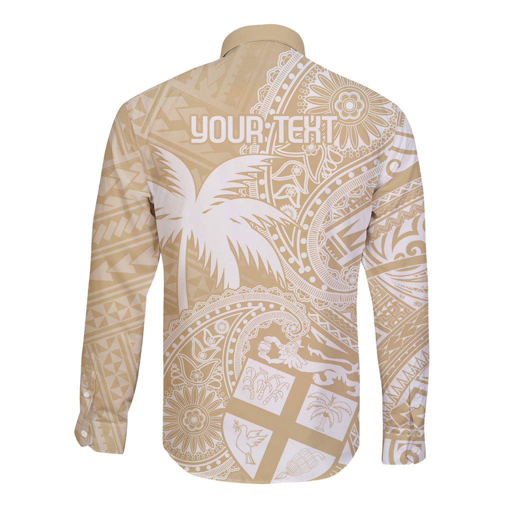 Custom Indo Fijians Long Sleeve Button Shirt Fiji ke Hindustani Polyneisan Paisley Beige Style